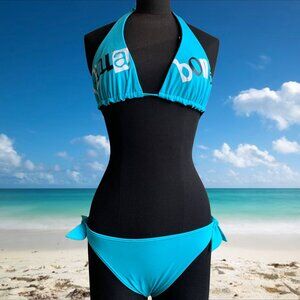 Billabong surf BLUE CRUSH Vintage bikini blue logo reversible halter top RARE